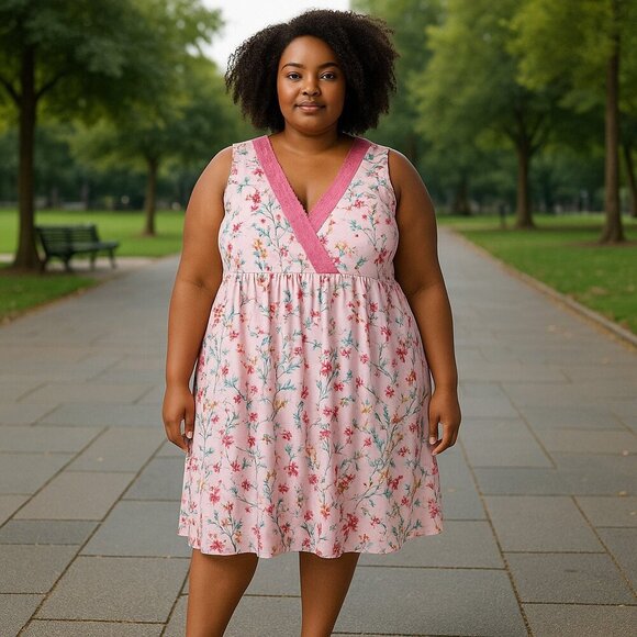 DREAMS CO Floral Sleeveless Lace Trim Nightgown Pink Ladies Plus size 18-20 LG - Picture 2 of 5